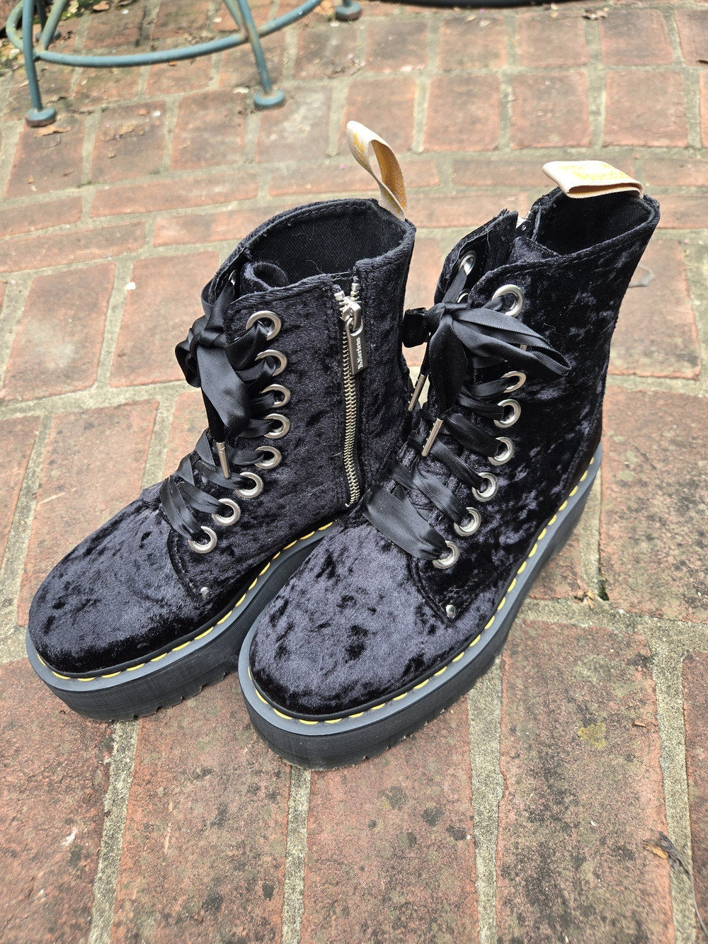 Dr. Martens Crushed Black Velvet Jadon Max Platform Lace-Up Boots with Side Zip - Picture 1 of 9